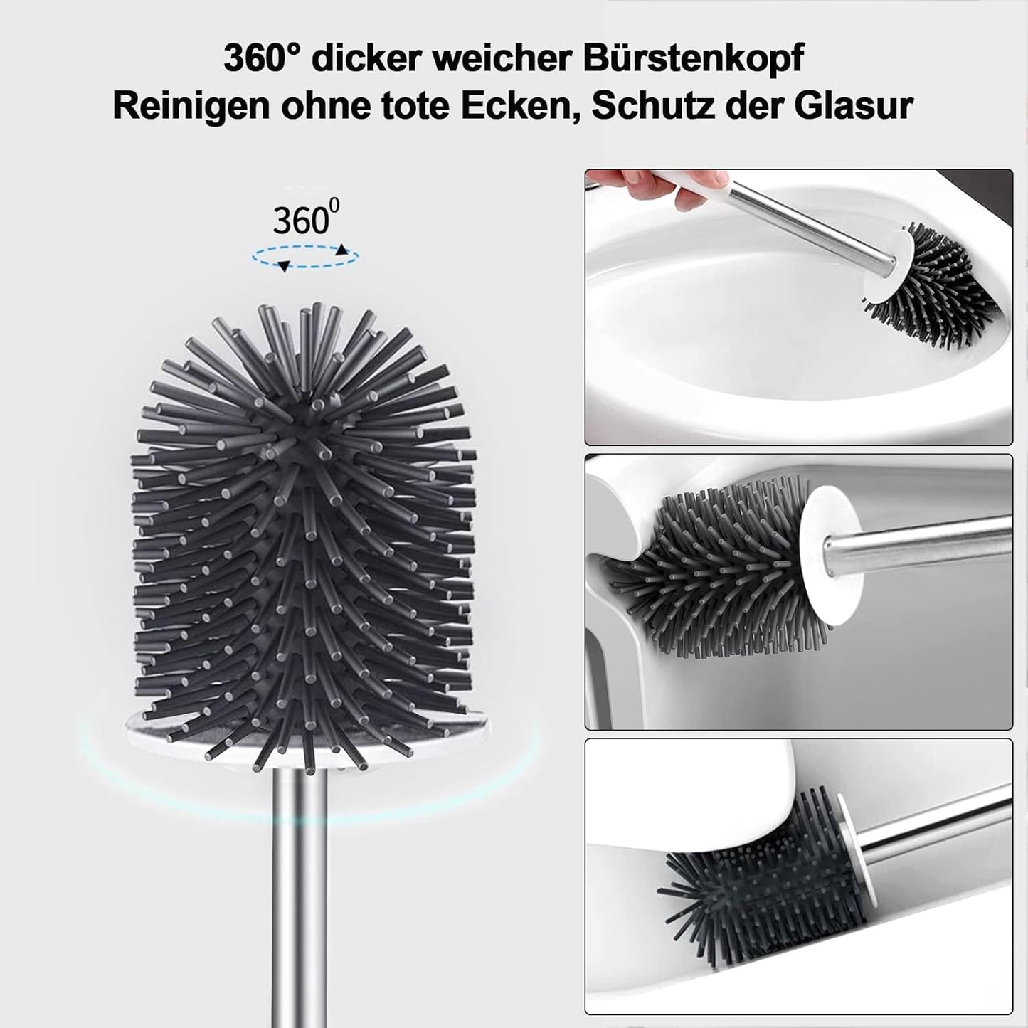 Glowbal Klobürste, Toilettenbürste Silikon mit Behälter schnell trocknendem, WC bürste für Badezimmer Gäste-WC, Wandmontage & Stehen