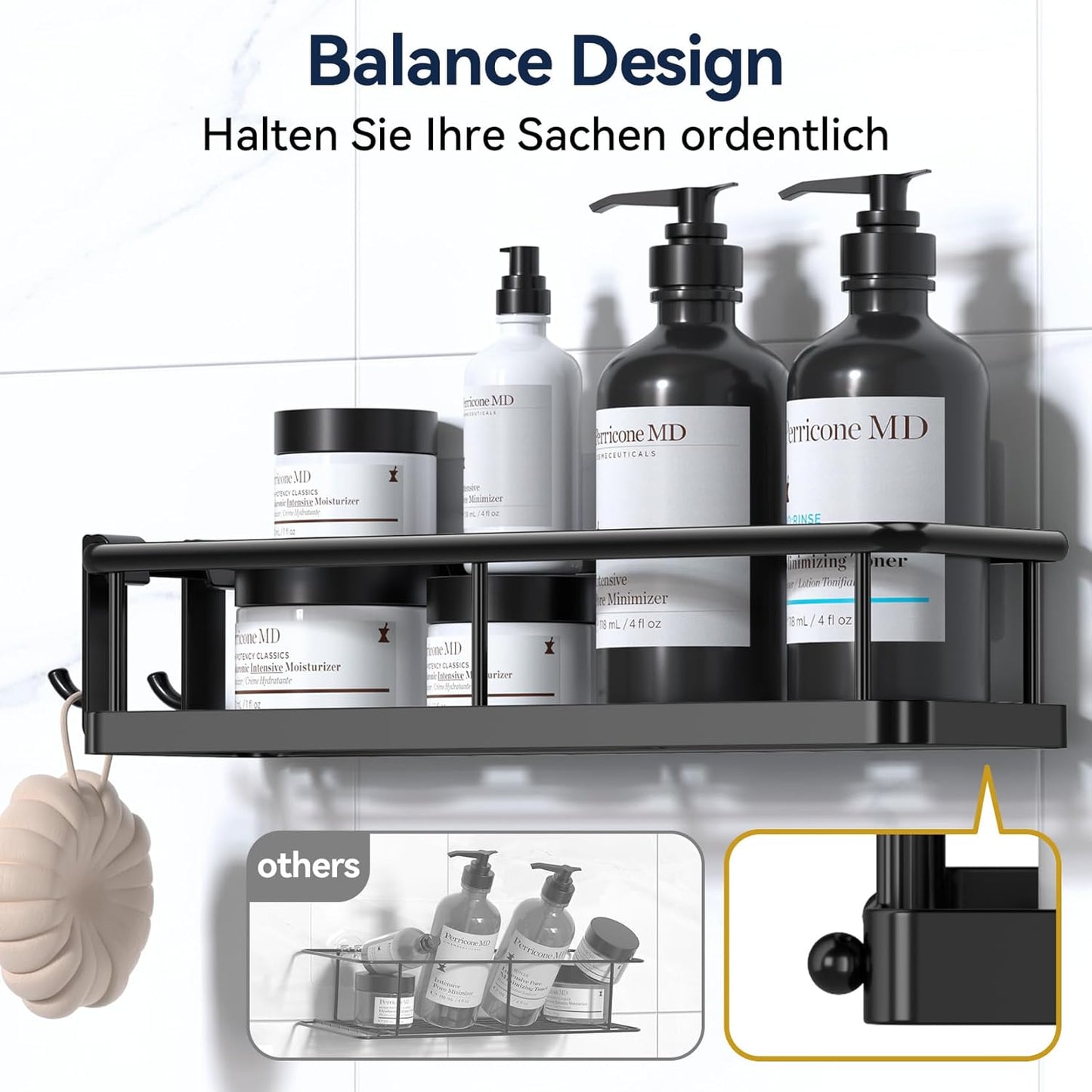 YASONIC Duschablage ohne Bohren, Badezimmer Organizer mit großer Kapazität, schnell trocknende Duschregal ohne Bohren, Shampoo Halterung für Dusche mit 4 Haken, rostfreie Badregal Duschablage Schwarz