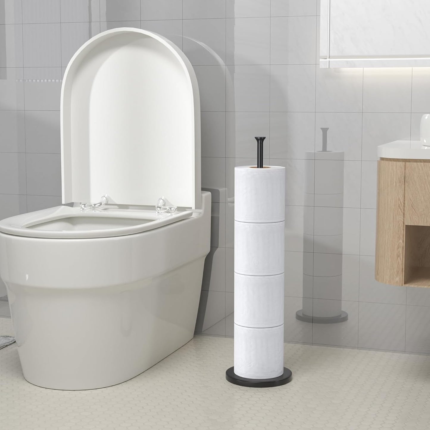 Toilettenpapierhalterständer (mit Reservefunktion), freistehender Toilettenpapierhalter, Edelstahl-Toilettenpapierhalterständer für die Aufbewahrung von Ersatzrollen für Badezimmer und Toilette