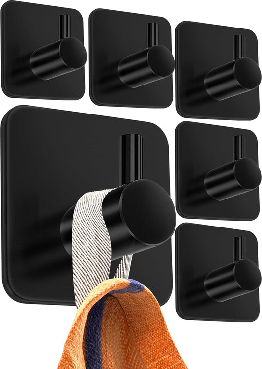 4smile Handtuchhalter ohne Bohren, 6er Set, schwarz - Badezimmer Handtuchhalter aus Edelstahl, funktionale Klebehaken, hohe Tragkraft - Wasserfeste Haken für Bad, Haken selbstklebend, Handtuchhaken