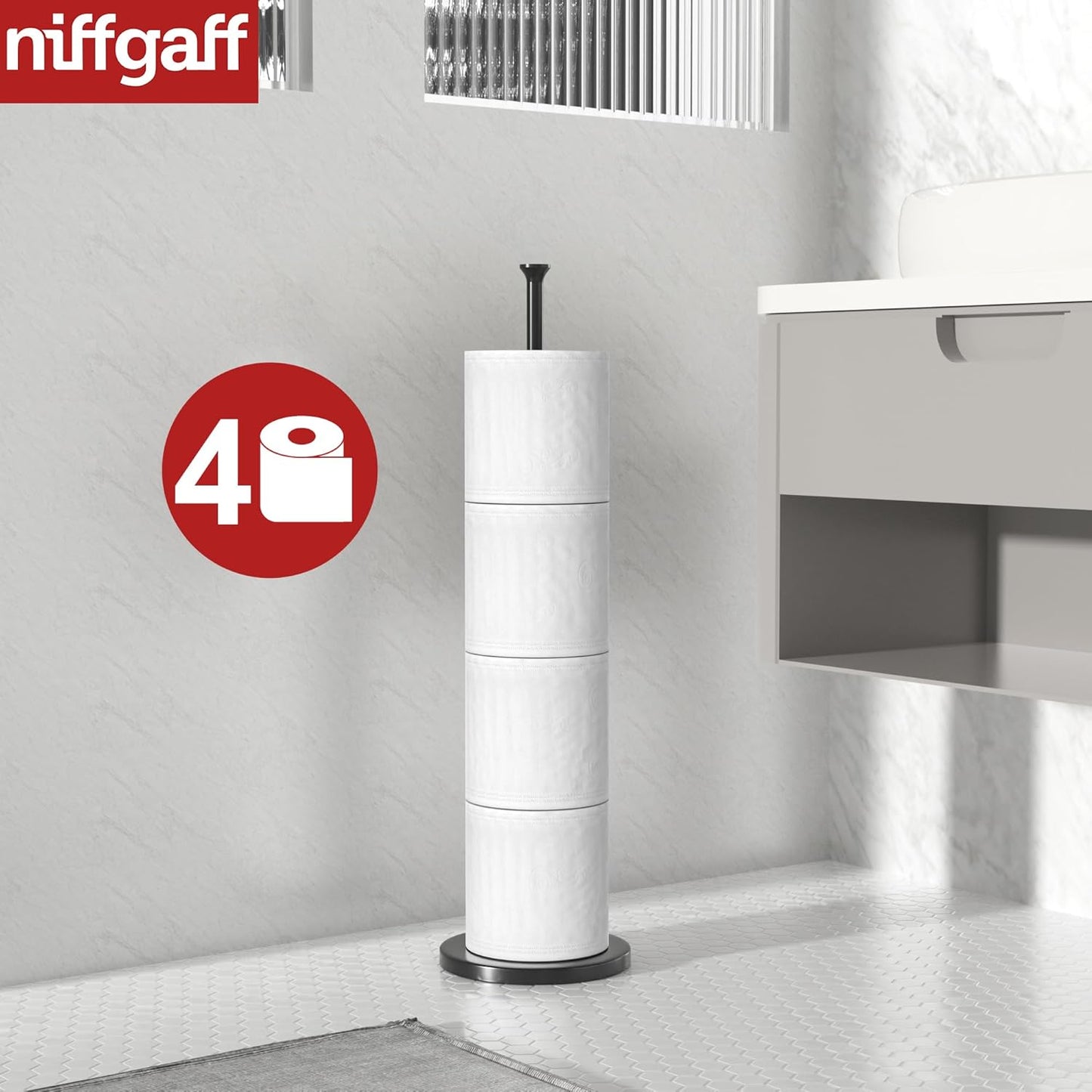 Toilettenpapierhalterständer (mit Reservefunktion), freistehender Toilettenpapierhalter, Edelstahl-Toilettenpapierhalterständer für die Aufbewahrung von Ersatzrollen für Badezimmer und Toilette