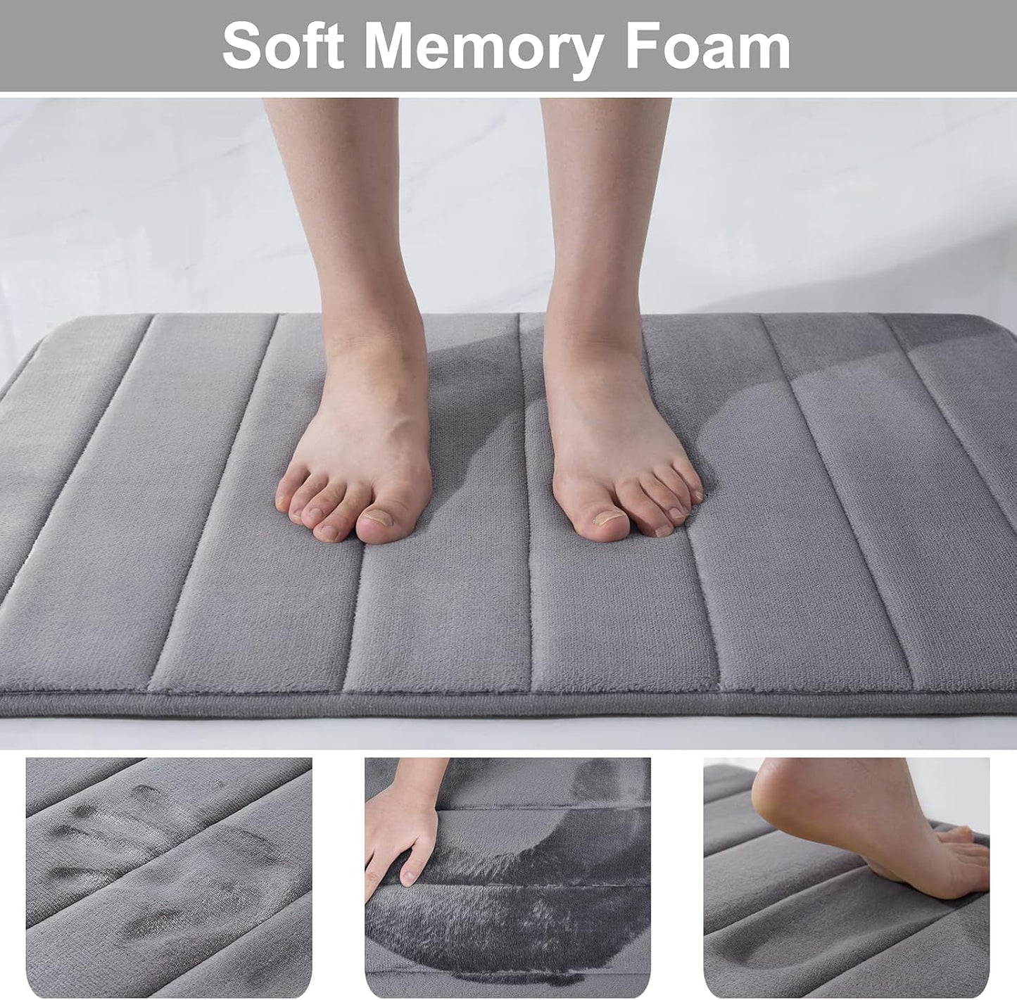 Homaxy Memory Foam Badezimmer Badeteppiche Saugfähige Rutschfester Badvorleger Waschbar Badematte - 41 x 61 cm, Dunkelgrau