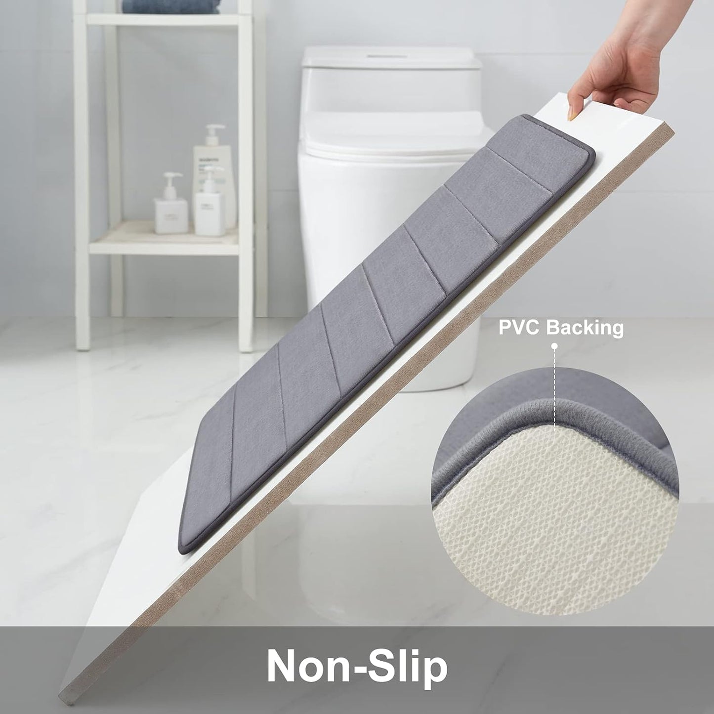 Homaxy Memory Foam Badezimmer Badeteppiche Saugfähige Rutschfester Badvorleger Waschbar Badematte - 41 x 61 cm, Dunkelgrau