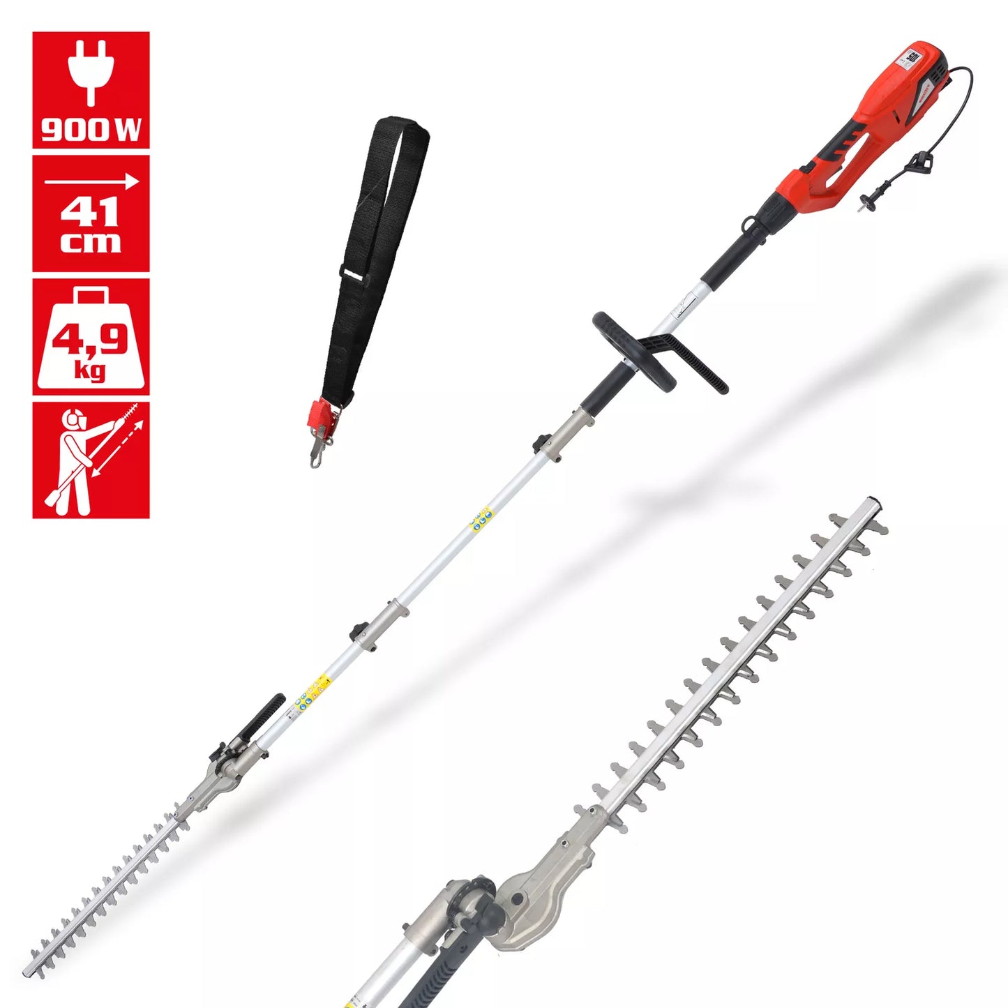 Elektro Heckenschere Teleskop 41cm 900W 4,9 kg Garten Hoch Hecken Schere Trimmer